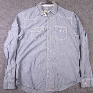 Celio* Shirt Mens Large Blue Chambray Long Sleeve Snap Western Pockets Casual